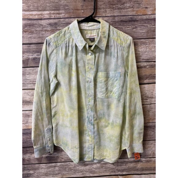 Anthropologie Pilcro Cate Tie Dye Button Down Shirt S Small Green Long Sleeve - Picture 3 of 7